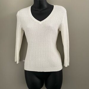 Ralph Lauren White Cable Knit V-Neck Sweater